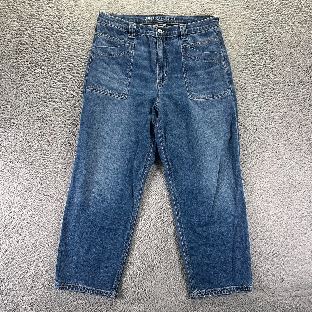 American Eagle Outfitters Strigid Jeans Womens 14 Blue Denim Straight Leg Baggy